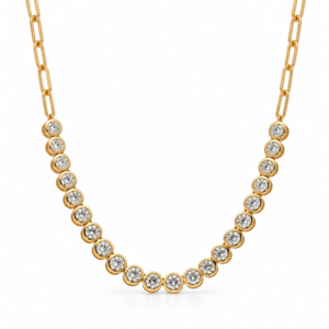 De Beers Forevermark Diamond Bezel Set Curved Necklace With Paperclip Chain in 14K Yellow Gold 2.97 Carat TW