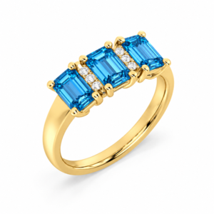Emerald Cut 2.04 Carat TW Blue Topaz and Diamond Ring in Yellow Gold