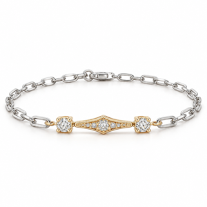 Canadian Diamond Paperclip Bracelet Yellow Gold and Sterling Silver
