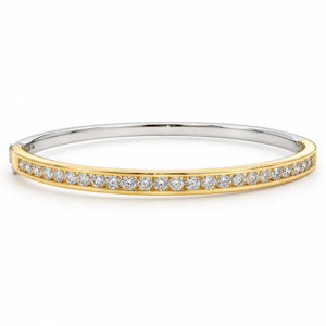 Canadian Diamond Bangle Bracelet in Yellow Gold and Sterling Silver 2.03 Carat TW