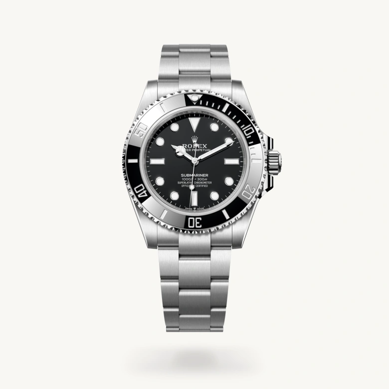 Rolex Submariner in Oystersteel with Black dial, Unidirectional rotatable 60-minute graduated, scratch-resistant Cerachrom insert in black ceramic, numerals and graduations coated in platinum bezel, and Oystersteel bracelet