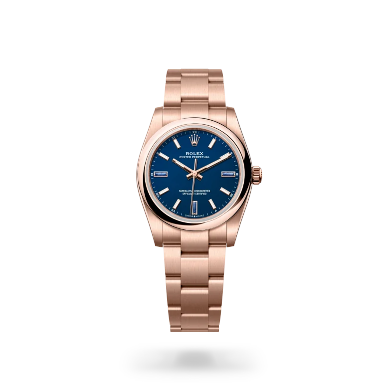 Rolex Oyster Perpetual 34 in Oyster, 34 mm, Everose gold, M124205-0002 at Lugaro Jewellers