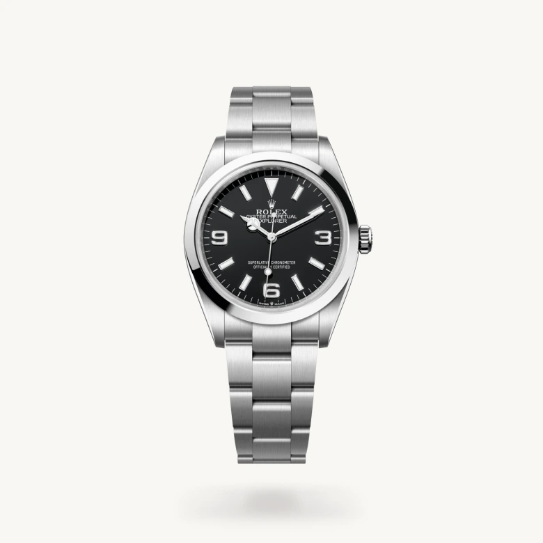 Rolex Explorer 36 in Oystersteel with Black dial, Smooth bezel, and Oystersteel bracelet