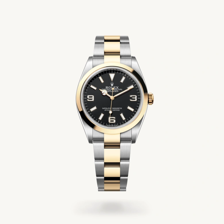 Rolex Explorer 36 in Oyster, 36 mm, Oystersteel and yellow gold, M124273-0001 at Lugaro Jewellers