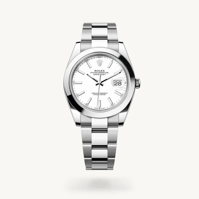 Rolex Datejust 41 in Oystersteel with White dial, Smooth bezel, and Oystersteel bracelet