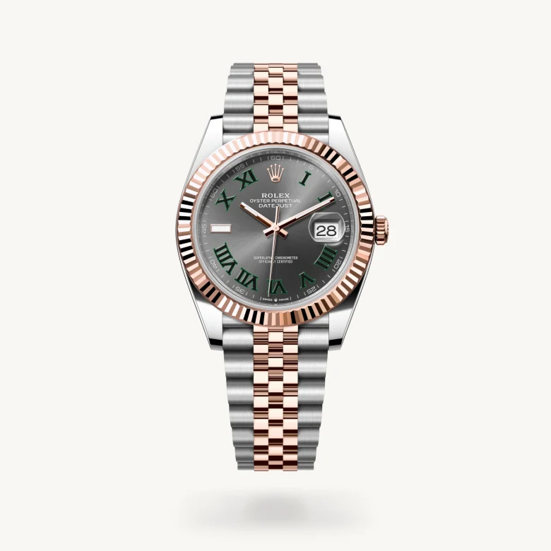 Rolex Datejust in Everose Rolesor - combination of Oystersteel and Everose gold with Slate dial, Fluted bezel, and Jubilee, five-piece links bracelet