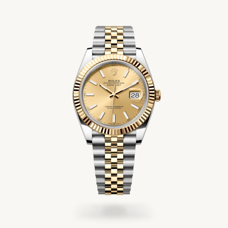 Rolex Datejust 41 in Yellow Rolesor - combination of Oystersteel and yellow gold with Champagne-colour dial, Fluted bezel, and Yellow Rolesor - combination of Oystersteel and yellow gold bracelet