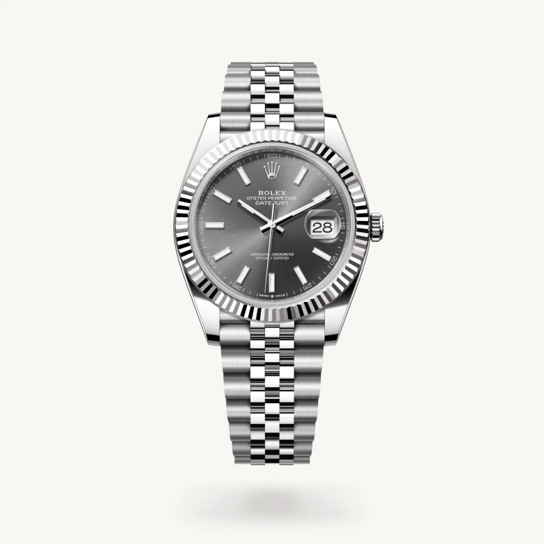 Rolex Datejust 41 in White Rolesor - combination of Oystersteel and white gold with Slate dial, Fluted bezel, and Oystersteel bracelet