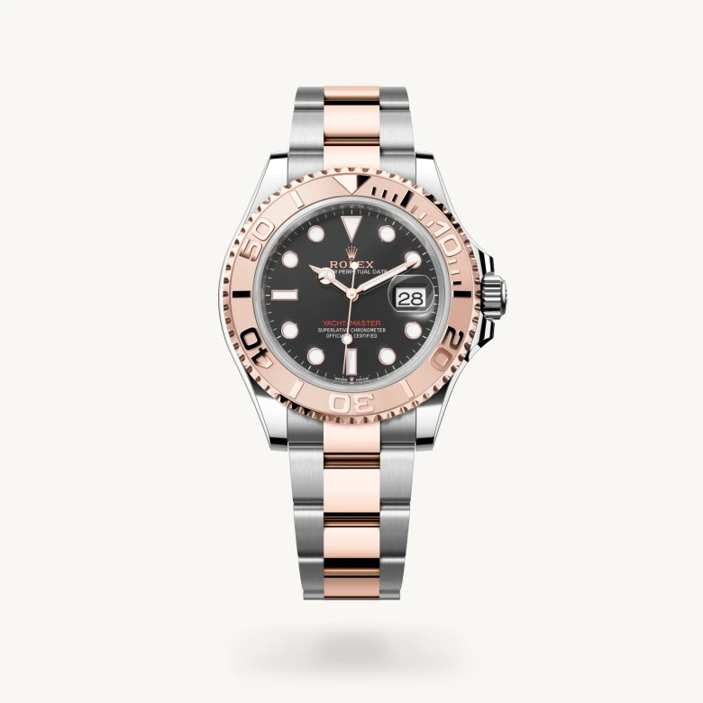 Rolex Yacht-Master 40 in Everose Rolesor - combination of Oystersteel and Everose gold with Intense black dial, Everose gold bidirectional rotatable 60-minute graduated with raised numerals bezel, and Everose Rolesor - combination of Oystersteel and Everose gold bracelet