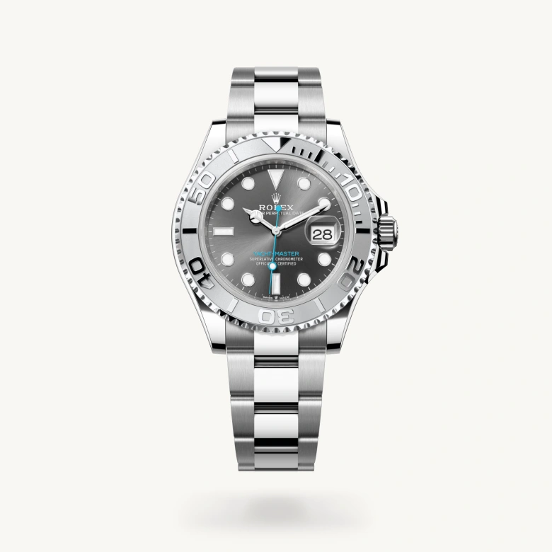 Rolex Yacht-Master 40 in Rolesium - combination of Oystersteel and platinum with Slate dial, Platinum bidirectional rotatable 60-minute graduated with raised numerals bezel, and Oystersteel bracelet