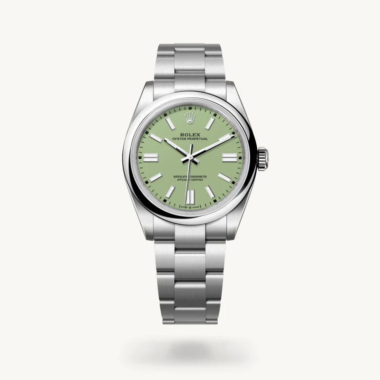 Rolex Oyster Perpetual 41 in Oystersteel with Pistachio dial, Domed bezel, and Oystersteel bracelet