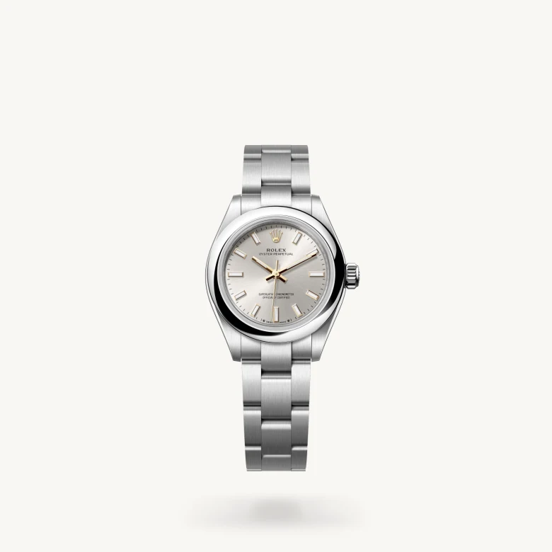 Rolex Oyster Perpetual 28 in Oystersteel with Silver dial, Domed bezel, and Oystersteel bracelet