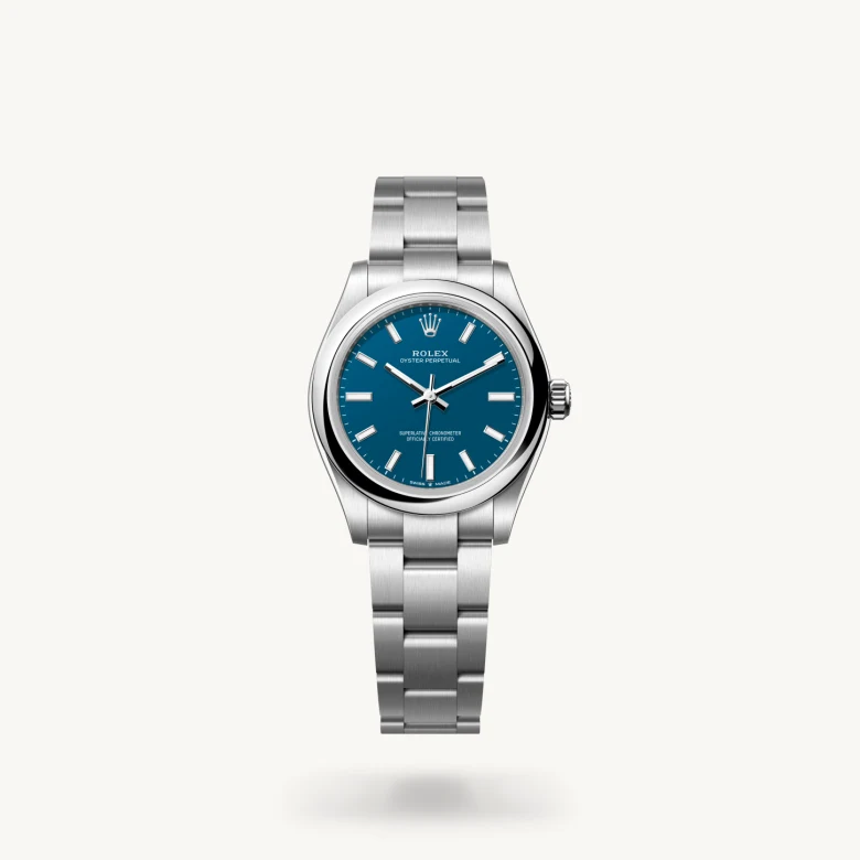 Rolex Oyster Perpetual 31 in Oystersteel with Blue dial, Domed bezel, and Oystersteel bracelet