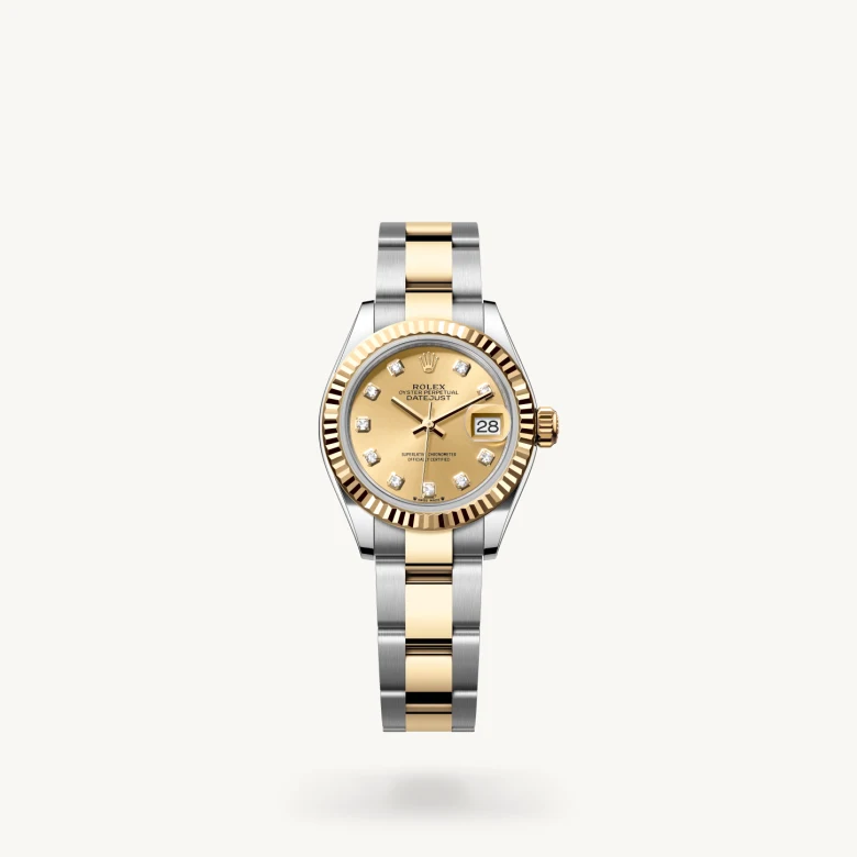 Rolex Lady-Datejust in Yellow Rolesor - combination of Oystersteel and yellow gold with Champagne-colour set with diamonds dial, Fluted bezel, and Yellow Rolesor - combination of Oystersteel and yellow gold bracelet