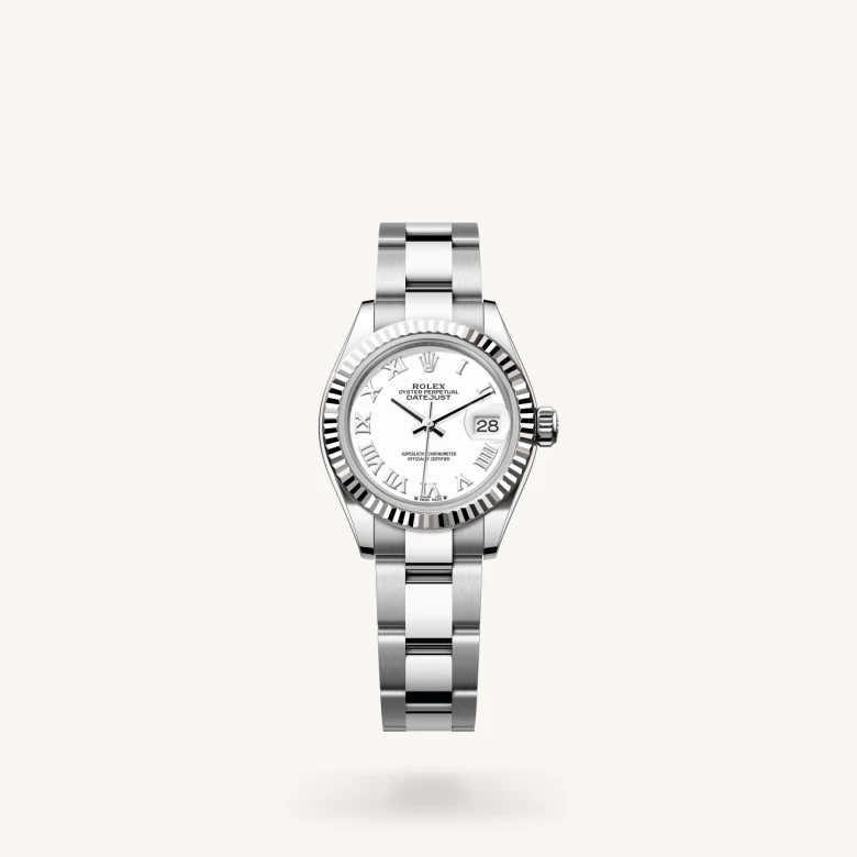 Rolex Lady-Datejust in White Rolesor - combination of Oystersteel and white gold with White dial, Fluted bezel, and Oystersteel bracelet